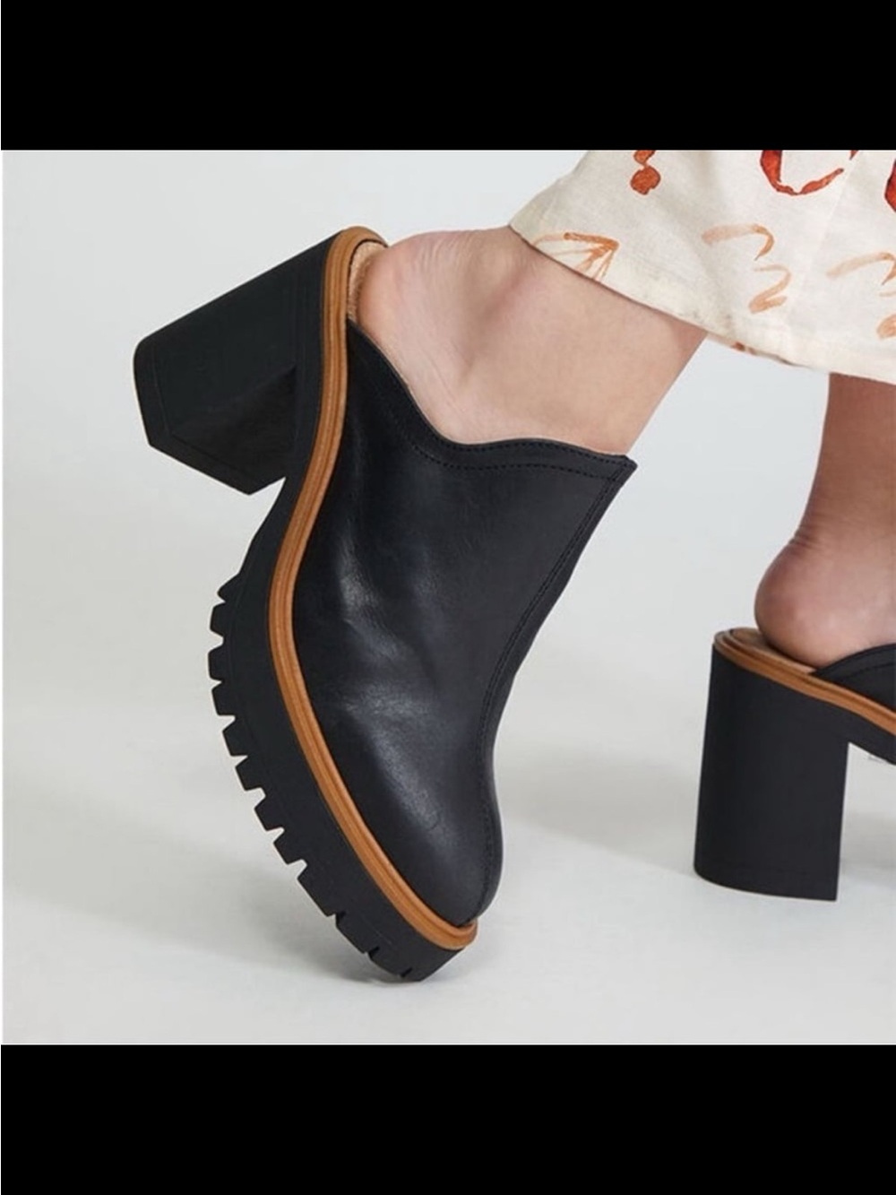 Like new free people Black Leather Lug-Soled Mule Heels 9